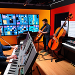 **Image Prompt 1: OST Creation Team**
   - "A vibrant scene showcasing a diverse team of composers and musicians working together in a modern studio. Instruments like violins, synthesizers, and sound mixing equipment are scattered around. The atmosphere is creative and collaborative, with sheets of music on the table and animated visuals projected on a screen behind them."