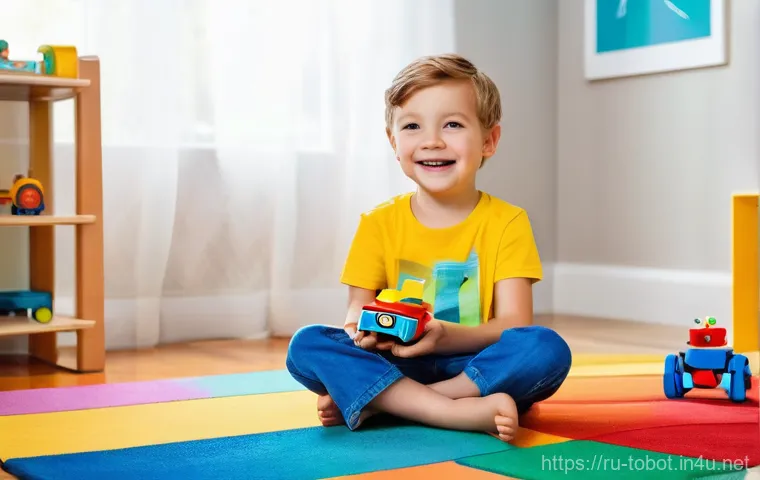 또봇이 국내외 미친 영향 - **Prompt:** A cheerful 6-year-old child, dressed in a vibrant yellow t-shirt and blue shorts, sits c...
