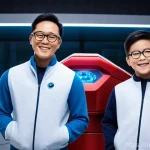 또봇 제작사 비하인드 스토리 - **Prompt:** A vibrant and heartwarming scene featuring the brilliant inventor, Dr. Franklin Char, a ...