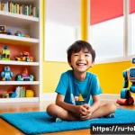 또봇 캐릭터의 목소리 연기자 - **Prompt:** A vibrant, high-energy 3D animated scene depicting a joyful 8-year-old boy. He is sittin...