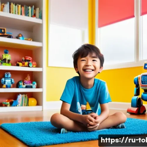 또봇 캐릭터의 목소리 연기자 - **Prompt:** A vibrant, high-energy 3D animated scene depicting a joyful 8-year-old boy. He is sittin...