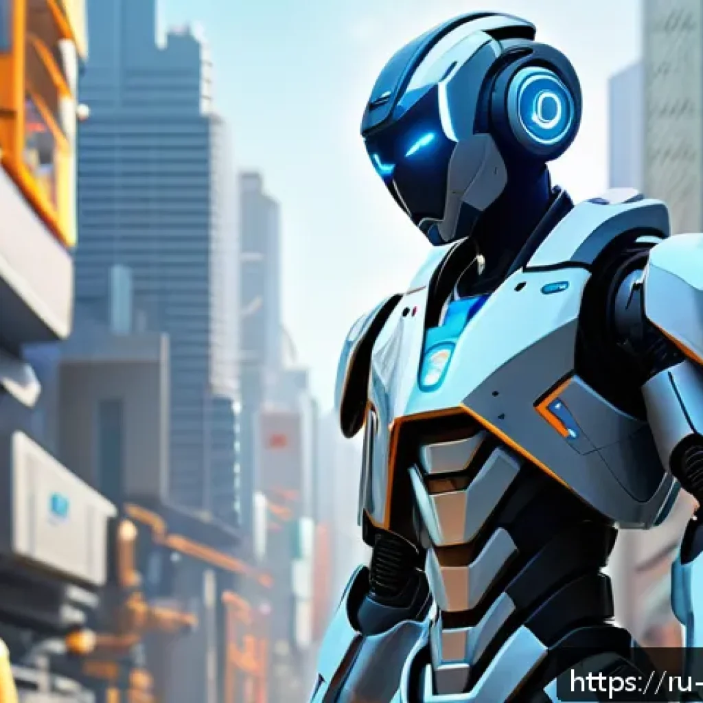 또봇 스토리라인의 철학적 접근 - A dynamic scene featuring a young Tobot hero in a futuristic cityscape, wearing casual but modest cl...
